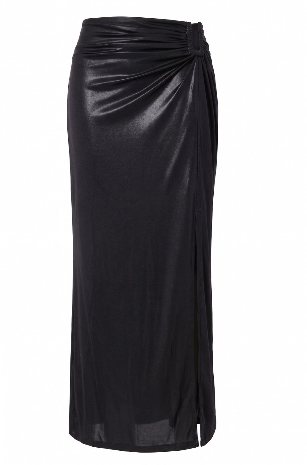 Ulla Popken - Dames - Maxirok slim fit gedrapeerde taille lange split - Zwart - Maat 54+