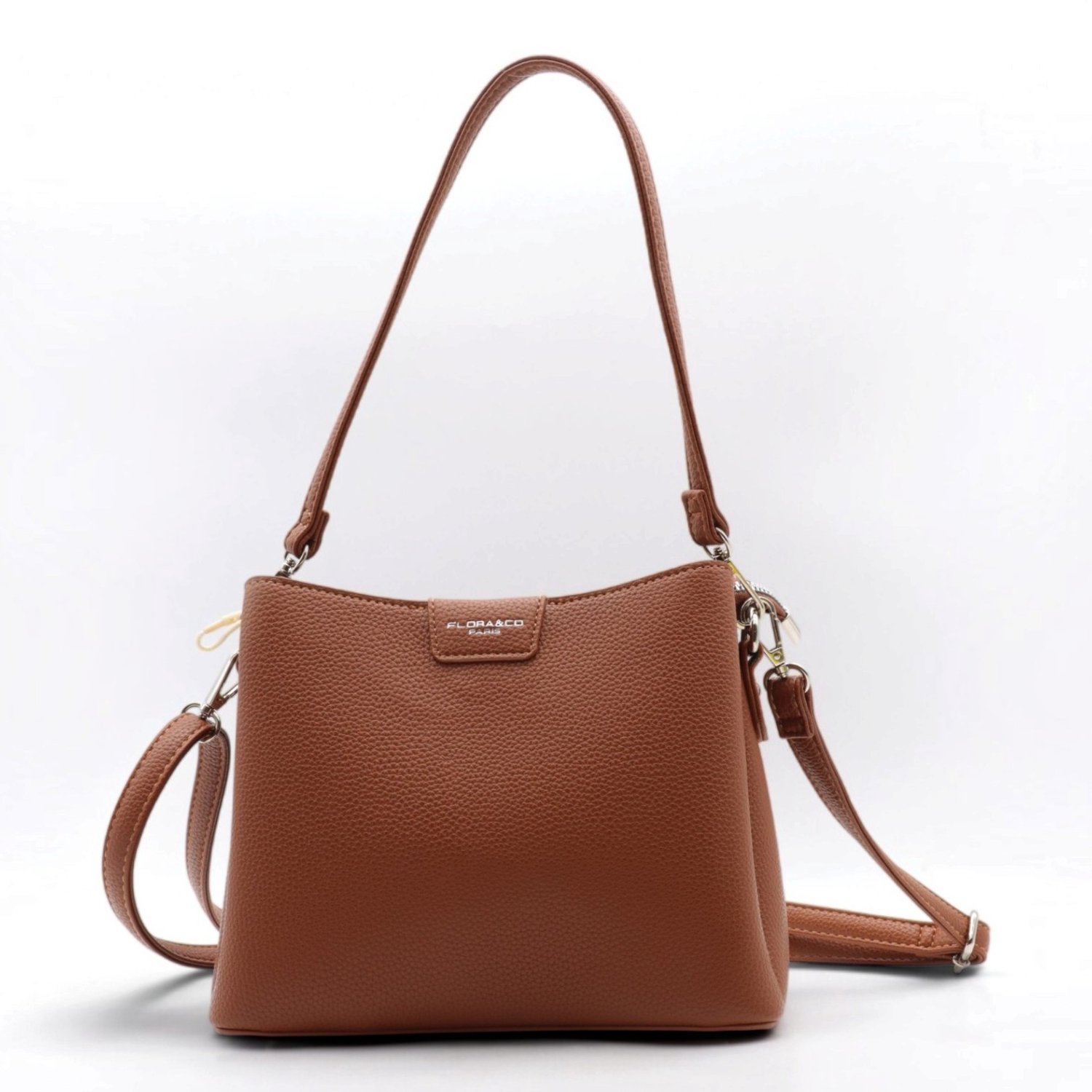 Flora&Co - SAMANTHA - imitatieleer met structuur - dames handtas/schoudertas - korte en lange draagriem - camel/bruin