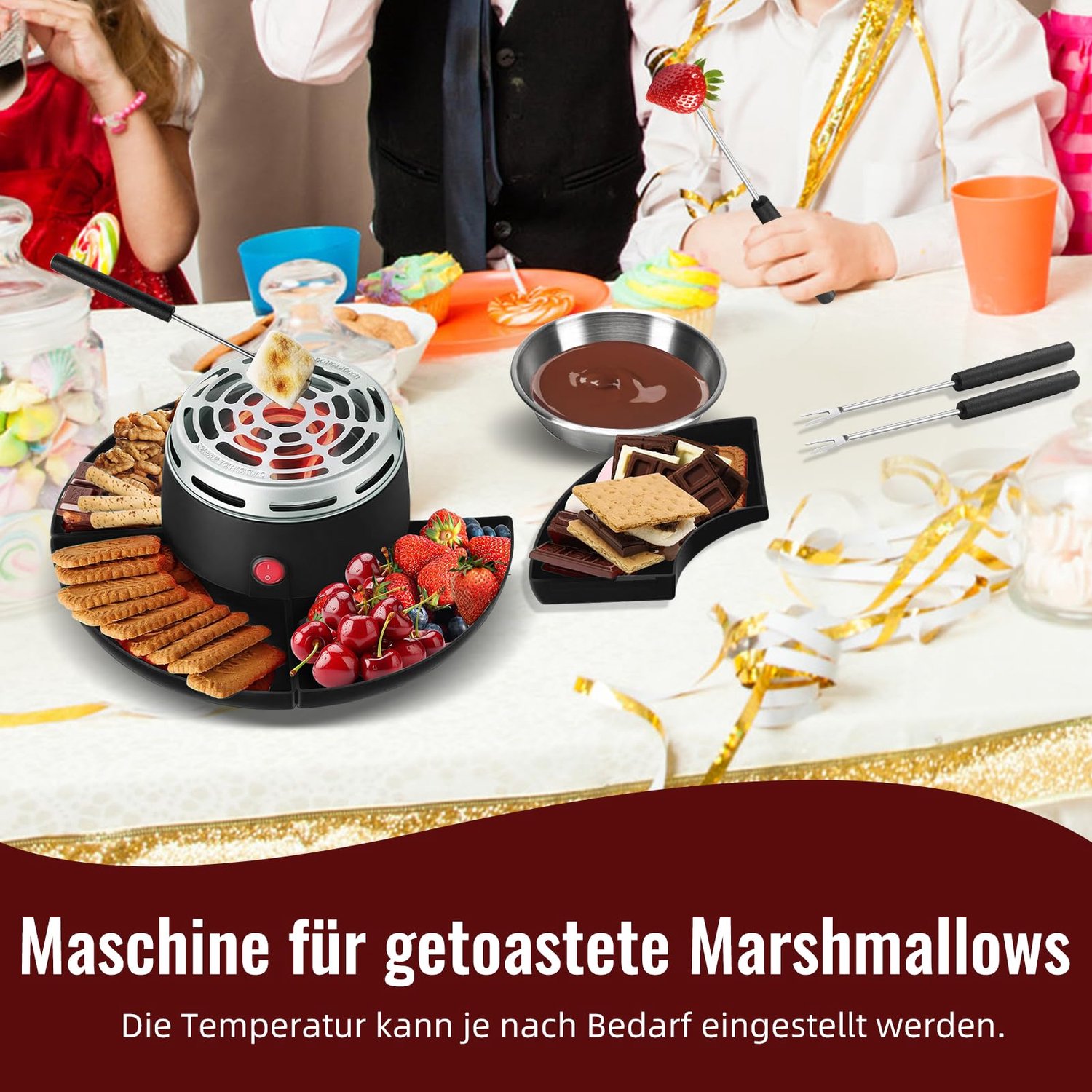 Namajunas - 2-in-1 S'mores maker en chocolade fondue set - 4 Afneembaar blad - Met 4 Marshmallow rooster & 260ML RVS Blad - Vlamvrij voor binnen - Verdeeld serveerblad - Voor marshmallows, chocolade en kaas - Cadeau - Voor feesten en kamperen – foto 4