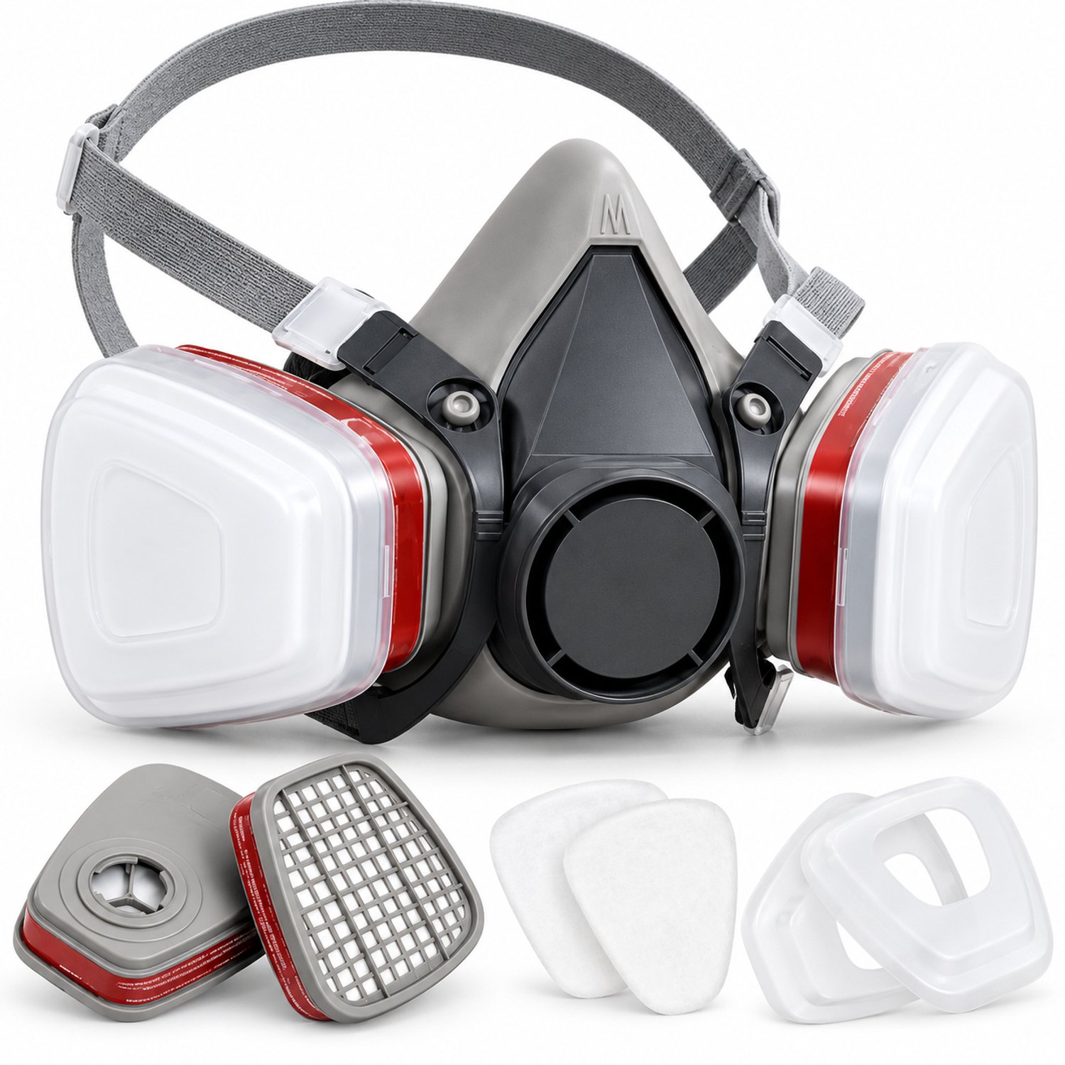 Halfgelaatsmasker Maat M/L - Gasmasker met Dubbel Filtersysteem - A1P3R - Stofmasker met Filter voor Schilderen en Schuren