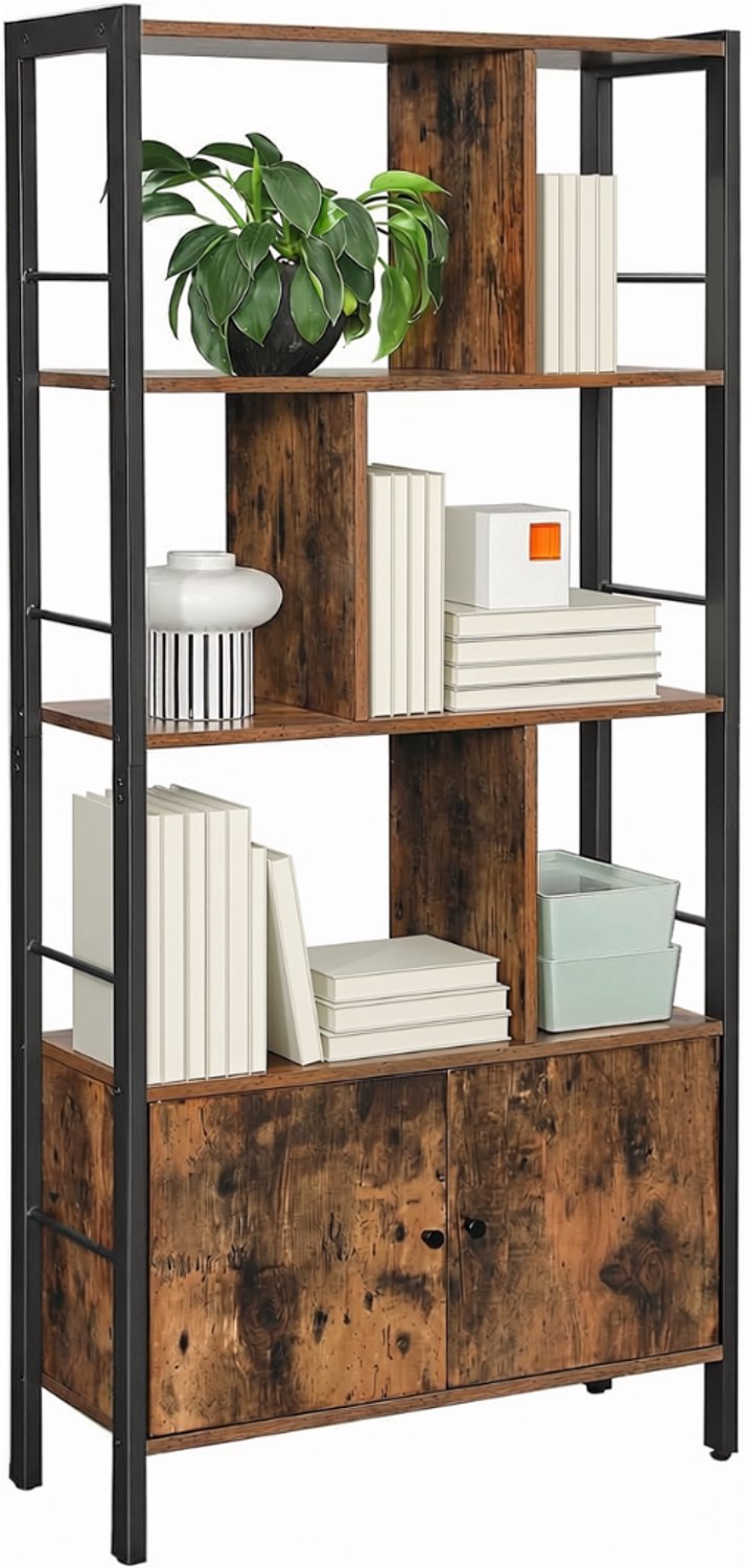 SNJY® Platenspeler Meubel - Platenspeler Kast - LP Houder - Platenhouder - 30D x 74B x 154,5H cm - Bruin/Zwart