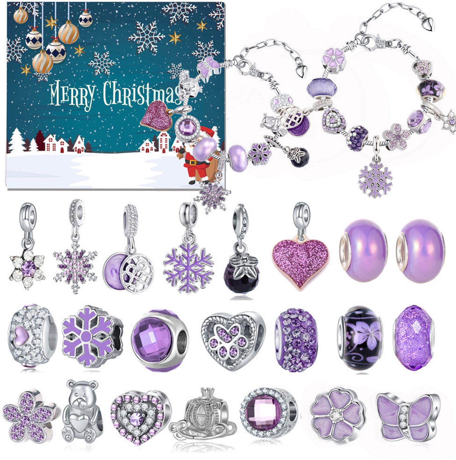 Adventskalender 2026 Meisjes - Kerst sieraden verrassingsdoosjes - DIY Sieraden Knutselset met 20 Bedels - 2 Armbanden en 2 Kettingen - 24 Verrassingen - Kerstcadeau voor meisjes