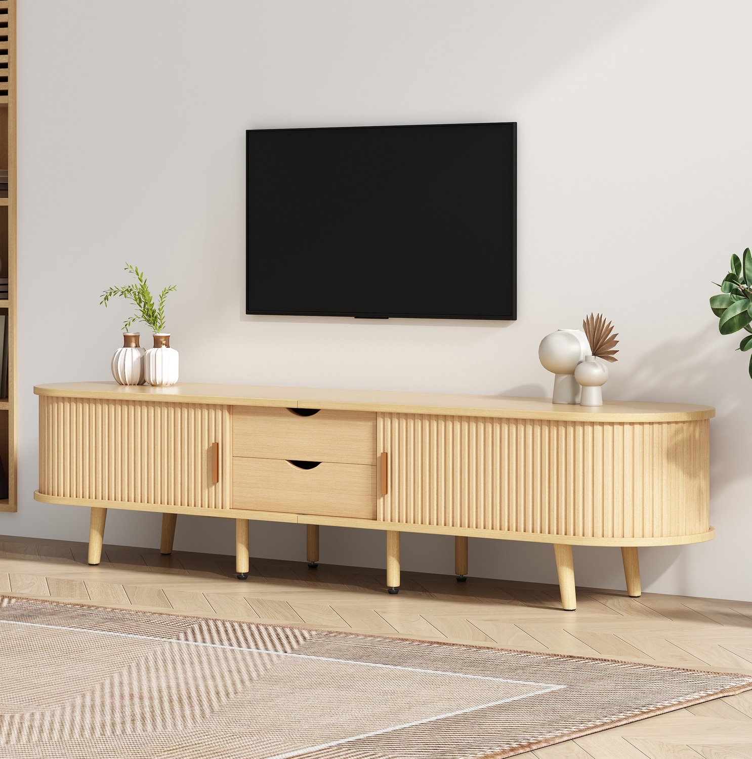Maisentiel TV-meubel 170 x 40 x 42 cm met 2 lades en schuifdeuren, MDF, lichte houtkleur Eiken