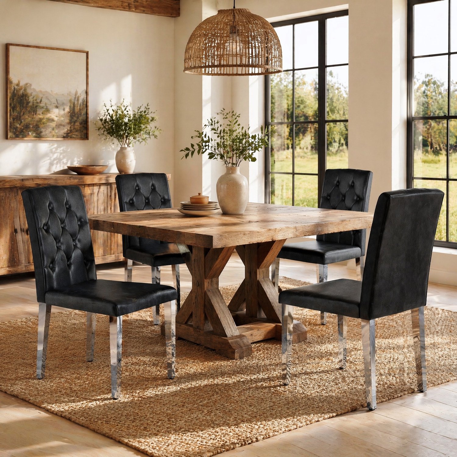 CHICFURN Eetkamerstoel - Set van 4 - Gecapitonneerd - Zwart zilver