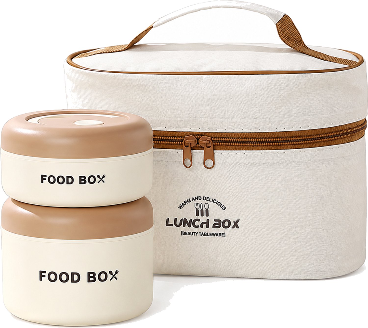 Broodtrommelset met 4 ronde lunchboxen, 2 grote en 2 kleine, met geïsoleerde draagtas