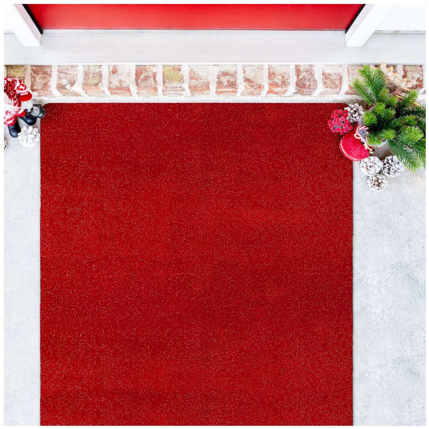 ANRO Effen Kerst vloerkleed Rood 90x150 cm - Glitter - Antislip