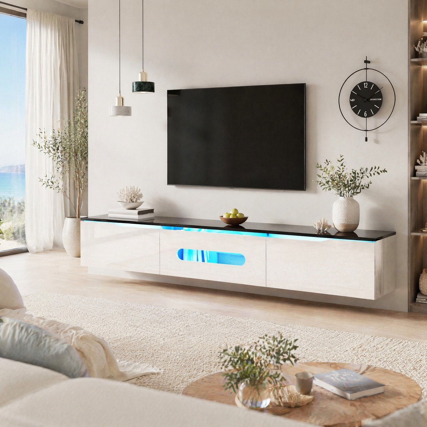 Maisentiel TV-meubel 180 cm met 16-kleuren led, hoogglans, MDF, zwart-wit