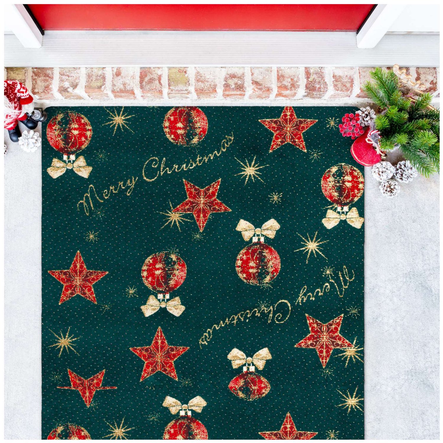 ANRO Merry Christmas Kerst vloerkleed Groen 90x150 cm - Glitter