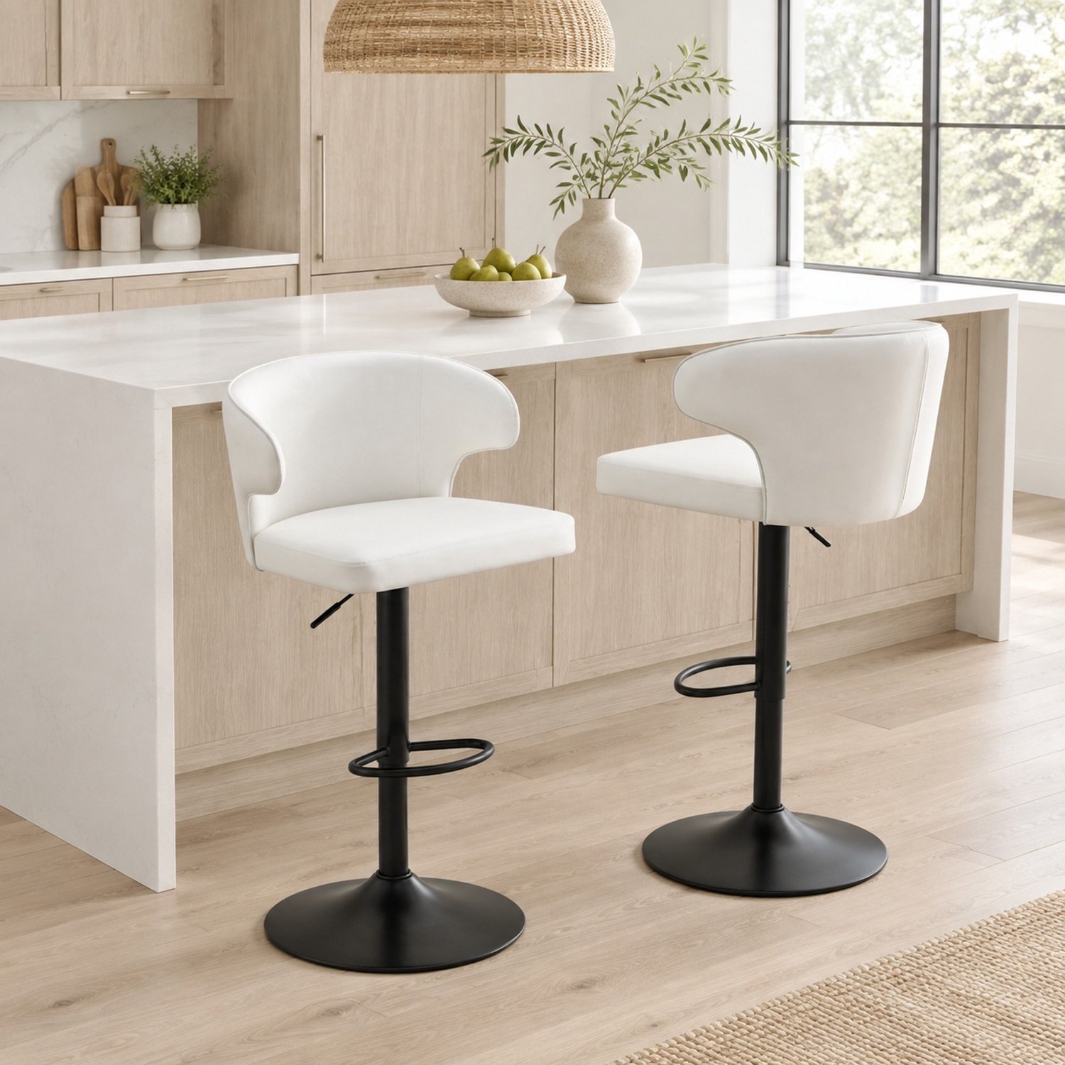 CHICFURN Barkruk - Set van 2 - Hoogteverstelbaar - Met rugleuning - Wit