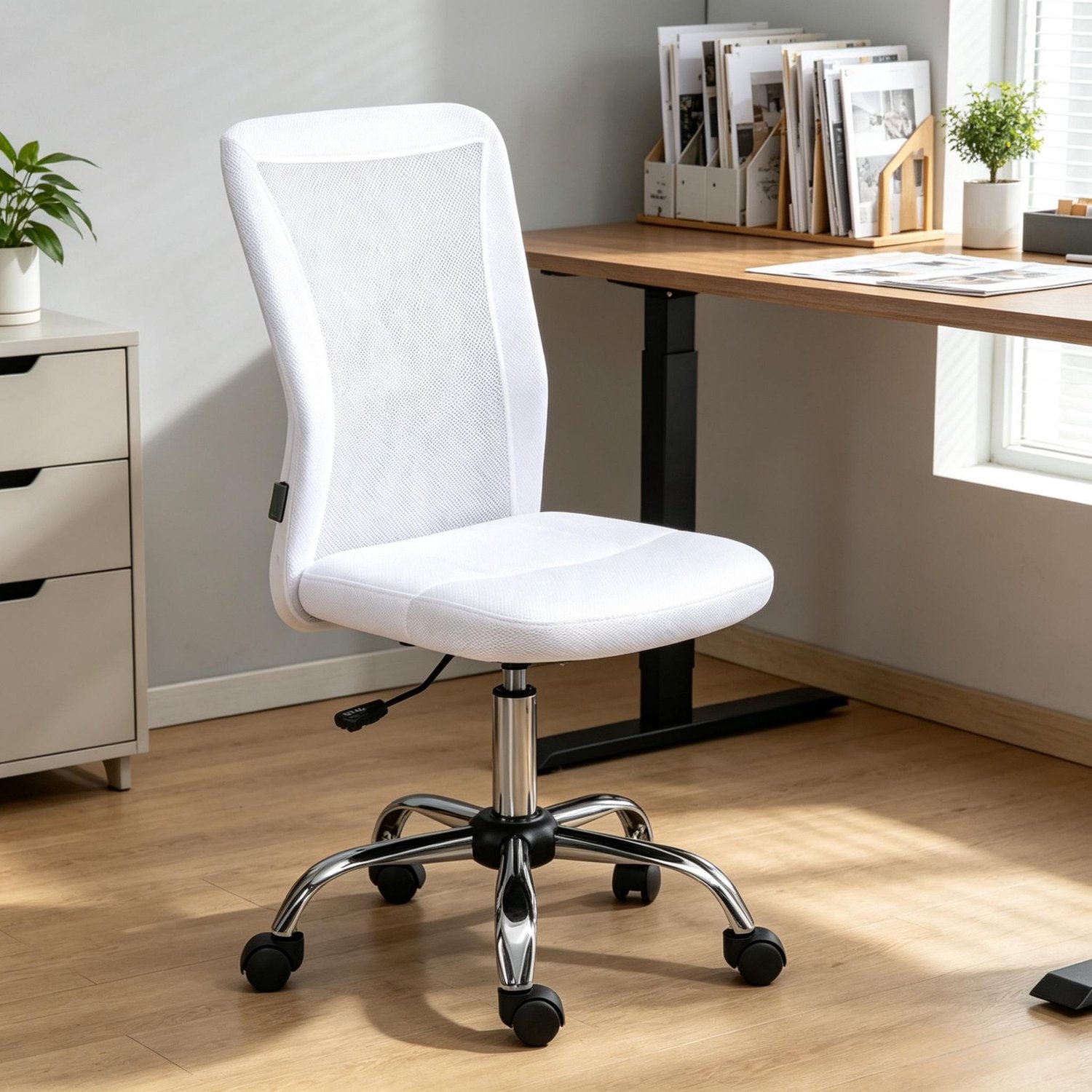 Clruro Bureaustoel - 43x58x90-100 cm - Ergonomisch - Draaibaar - Mesh en Metaal - Wit