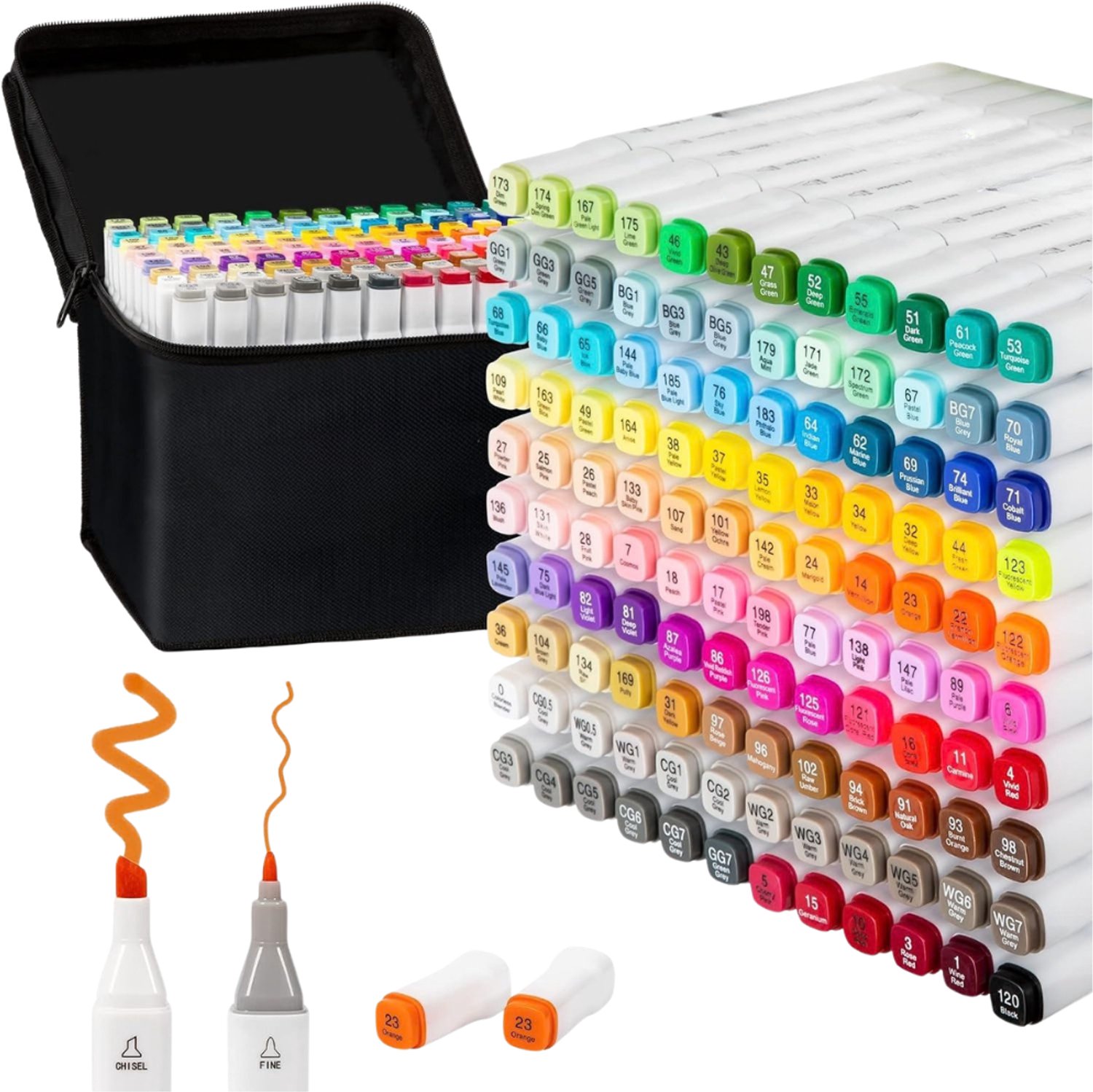 Verte - Alcohol Based Markers - 120 Kleuren - Schuin En Fijn - Dubbele Punt - Voor Illustraties - Tekeningen - Schetsen En Kleuren - Vloeiende Overgangen - Witte Markerhoes