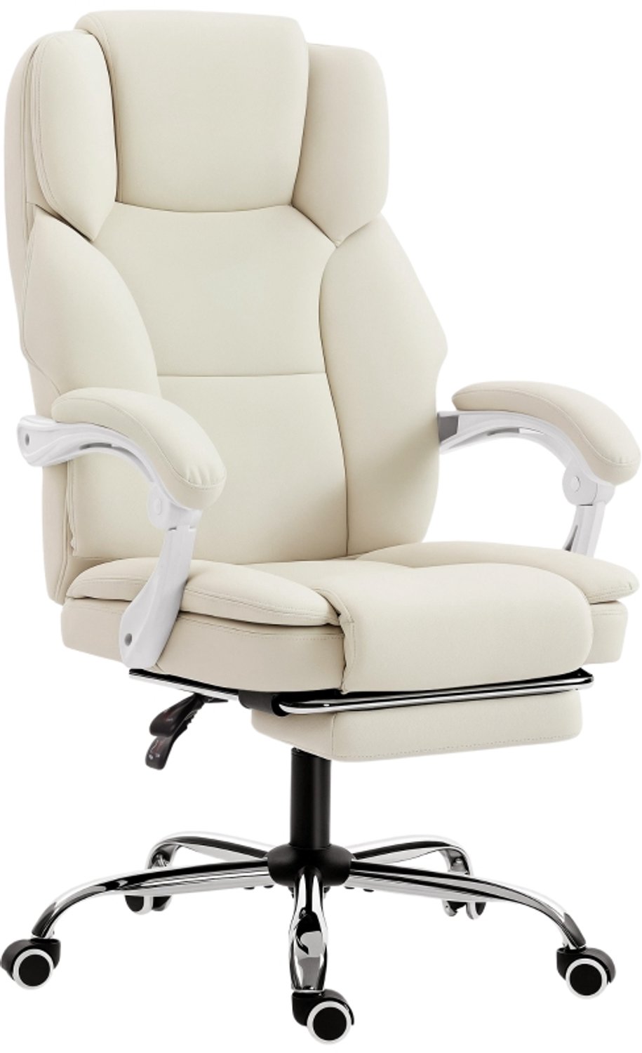 Clruro Bureaustoel - 64x73x112-120 cm - Rugleuning tot 155° - Voetensteun - Kunstleer - Beige Clruro