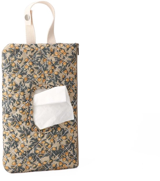 Gewatteerde opbergtas voor babydoekjes, luiertas met bloemenprint, draagbare gewatteerde tas voor doekjes, geschikt voor in de auto en kinderwagen.Citroenfruit
