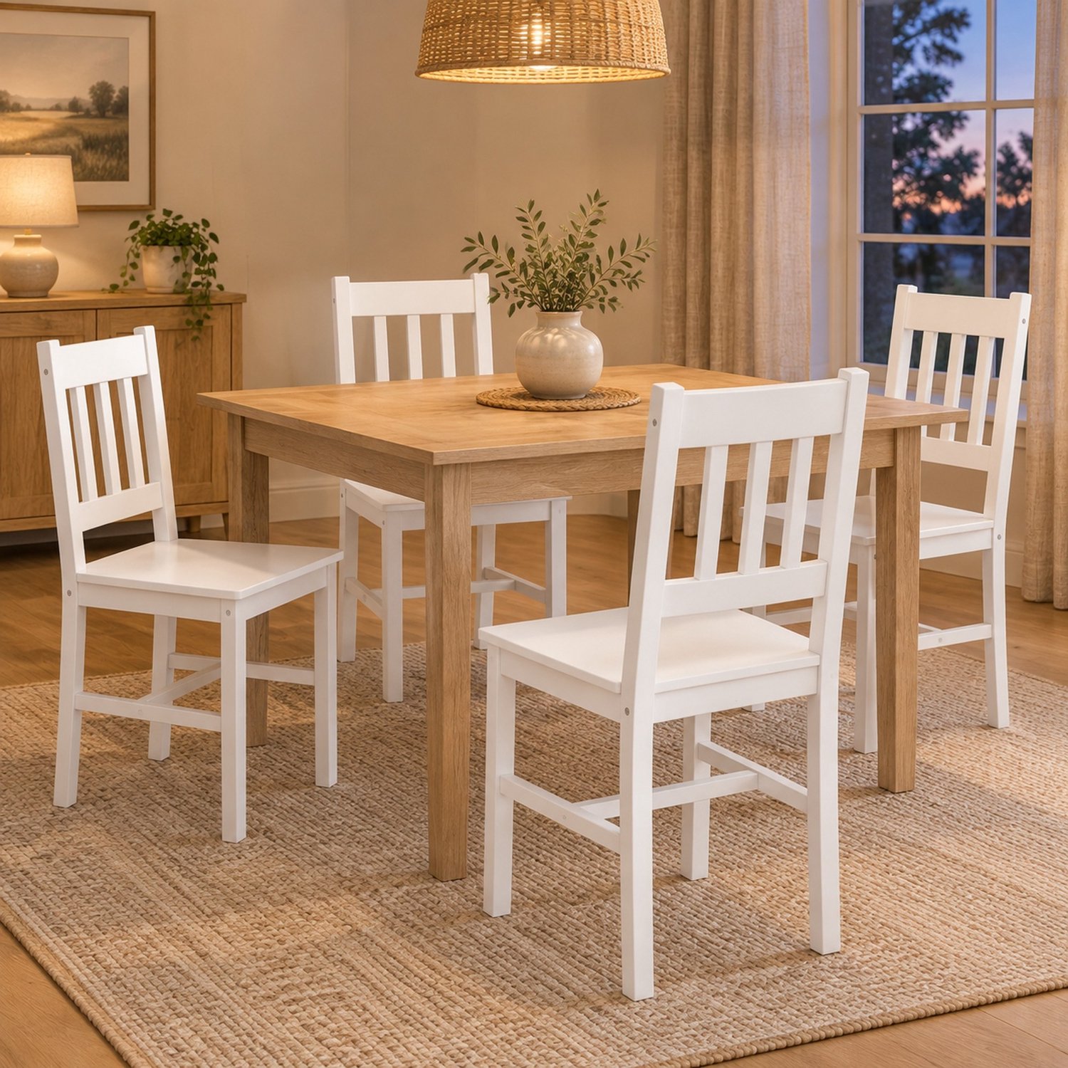 CHICFURN Eetkamerstoel - Set van 4 - Met rugleuning - Hout - Wit