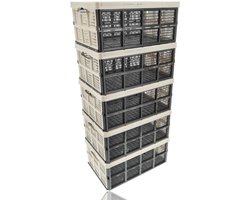 Vouwkrat 5 Stuks – 32 Liter – Boodschappenkrat Opvouwbaar – Opvouwbare Krat – Inklapbare Opbergkrat – Kunststof Stapelbare Kratten voor Auto en Opslag – Beige/Zwart