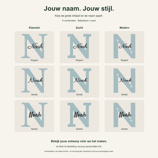 Gepersonaliseerd naambordje kinderkamer met naam en initiaal – Babyblauw/Zwart – Keuze uit lettertypen — afbeelding 5