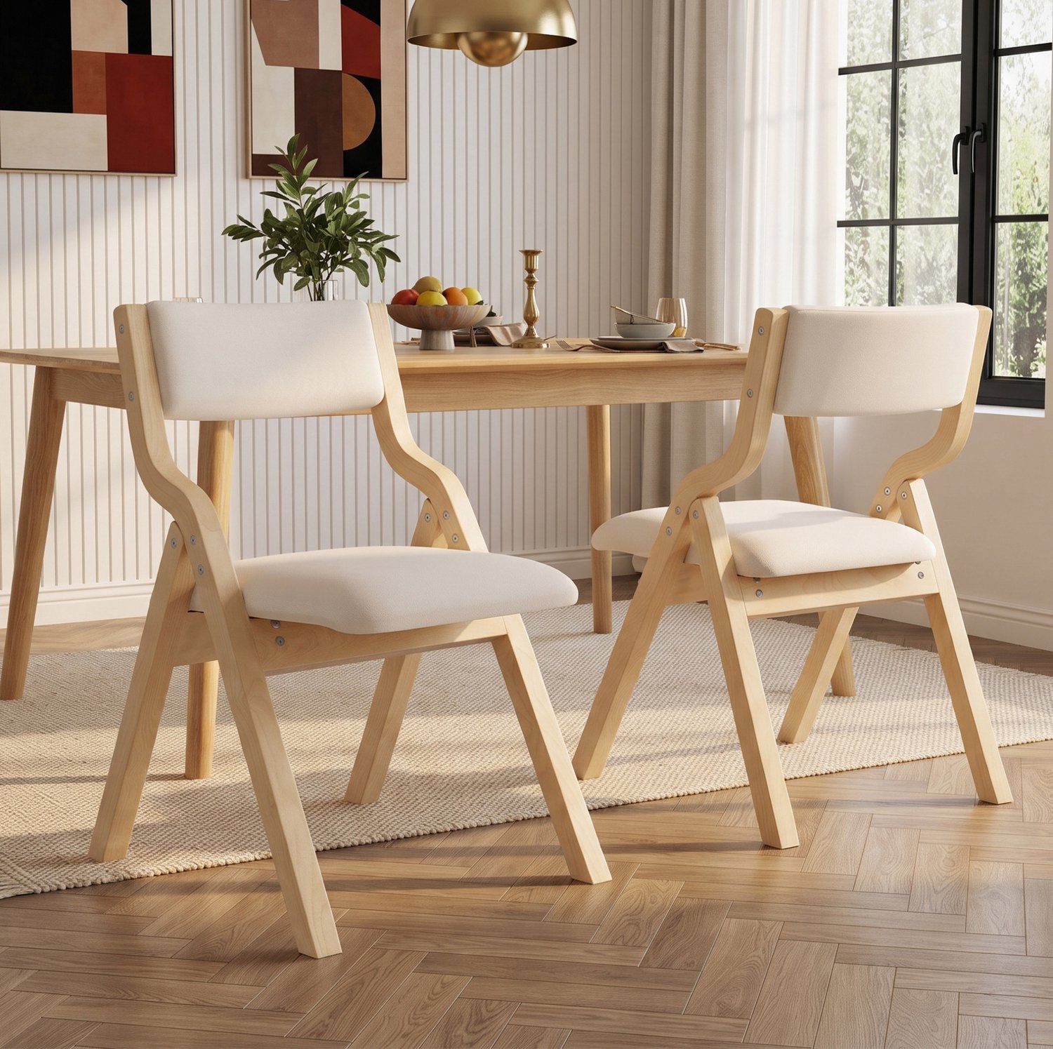 CHICFURN Eetkamerstoel - Opvouwbaar - Met armleuning - Beige