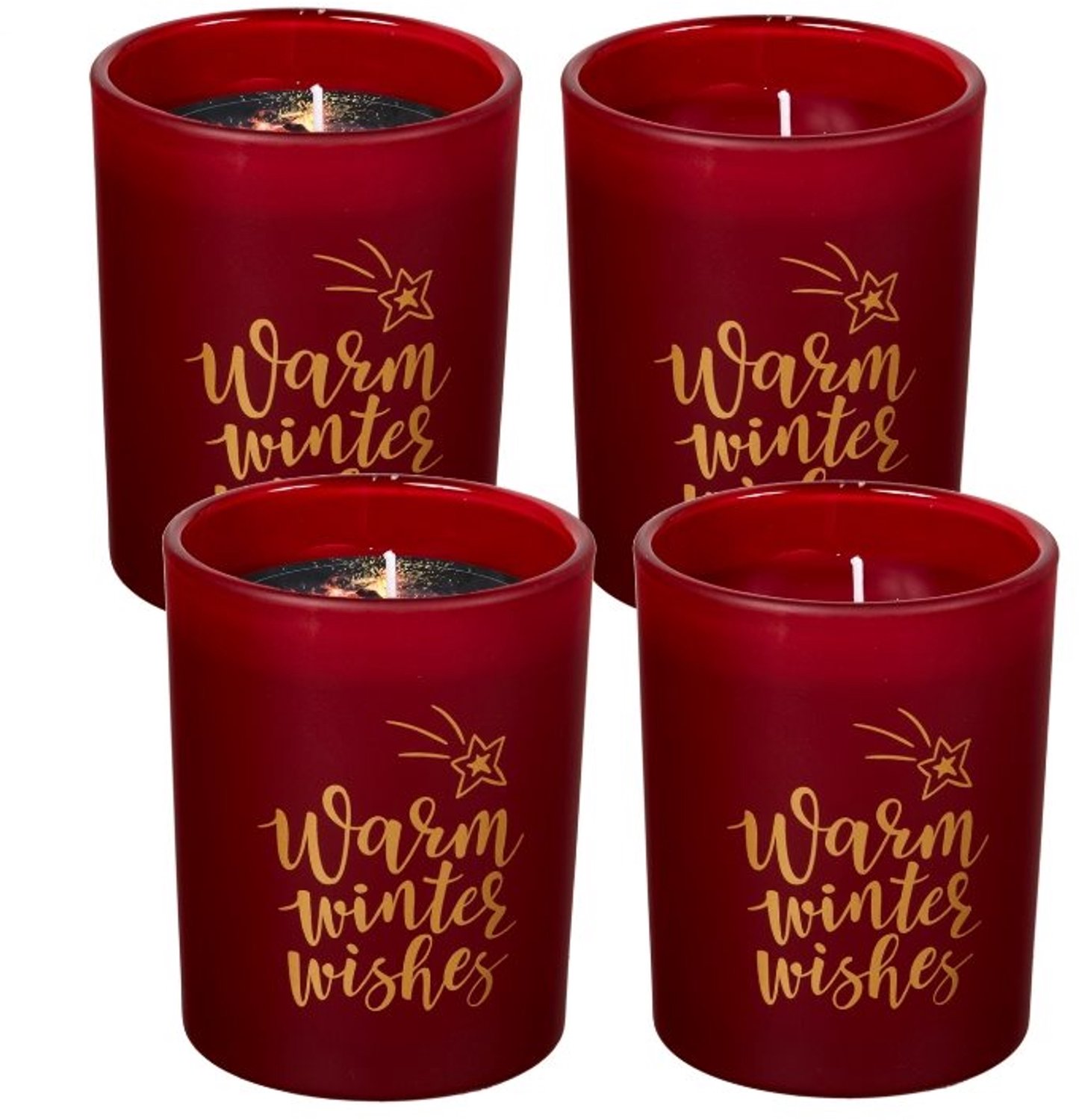 SPAAS Geurkaars in Glas 'Warm Winter Wishes' - Fireside Warmth - circa 45u - 4 kaarsen Wijnrood