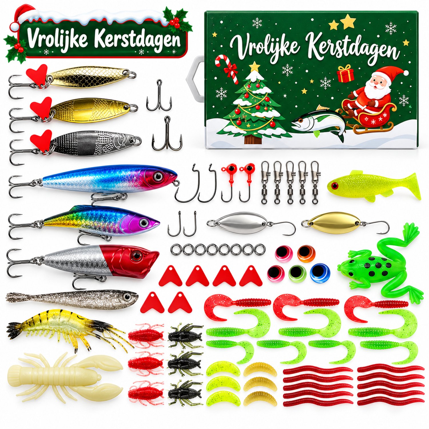 DPLUNIQ Adventkalender - Kunstaas - Kalender - Vis Aas - Kerscadeau - 24 Dagen - 19x10,6x3,3cm - Veelzijdig - Duurzaam - Groen
