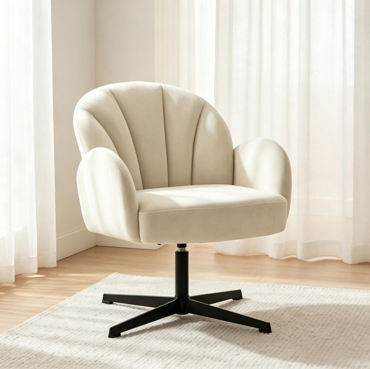CHICFURN Fauteuil - Draaibaar - Schelpvormig - Beige