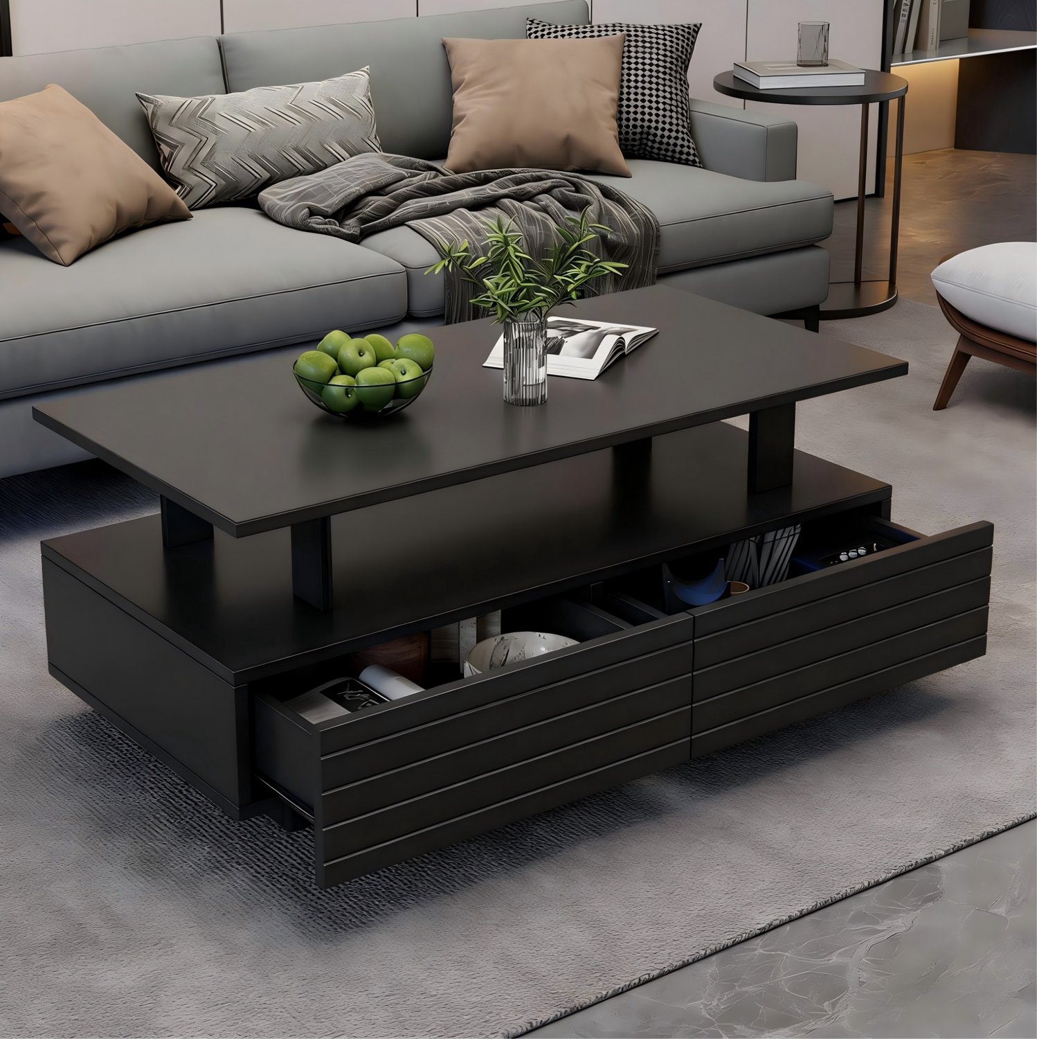 Maisentiel LED salontafel 100 x 50 x 42 cm met 2 lades en app-bediening, acryl, zwart