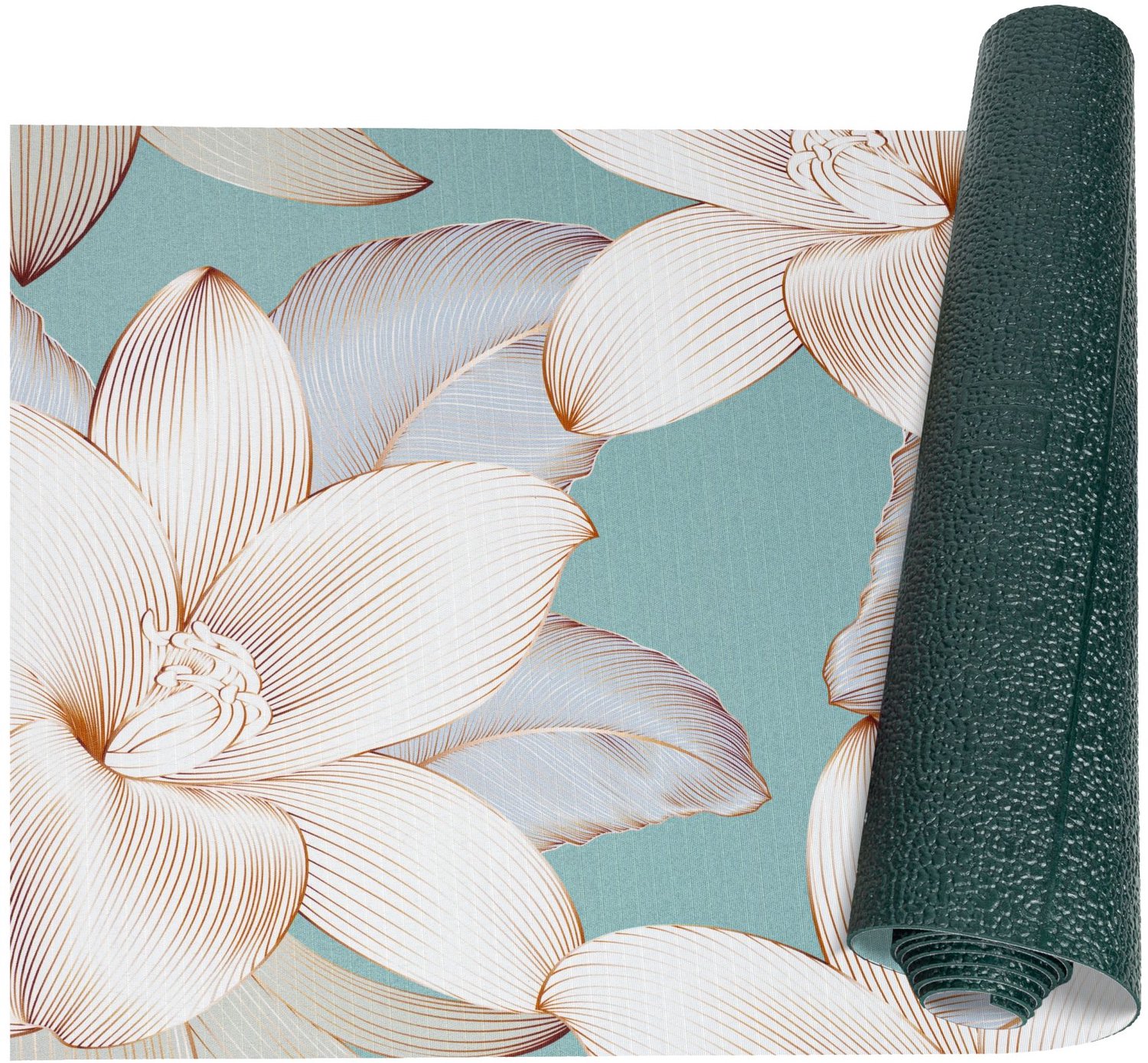 ANRO Keukenloper Filadelfo Lotusbloemen Turquoise-Crème 240x52cm – Antislip Gangloper Tapijtloper