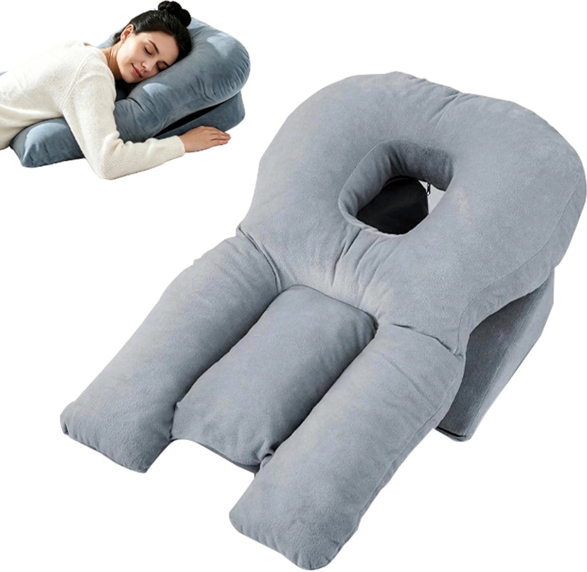 Massagekussen voor liggend gezicht - Kussen voor gezichtsondersteuning naast het bed - Geschikt voor verzorging, slaap, schoonheid en massage thuis - Ergonomisch ontwerp - 26×6×13 cm - Grijs