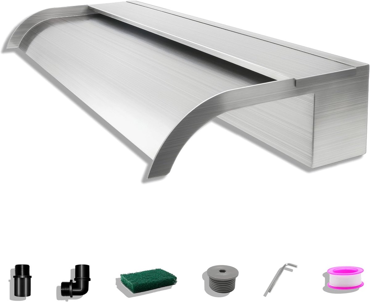 Vijverwateringsmessenset 60 cm - roestvrij staal - 18 cm brede gebogen uitlaat - vijverdecoratie - ShopVlot