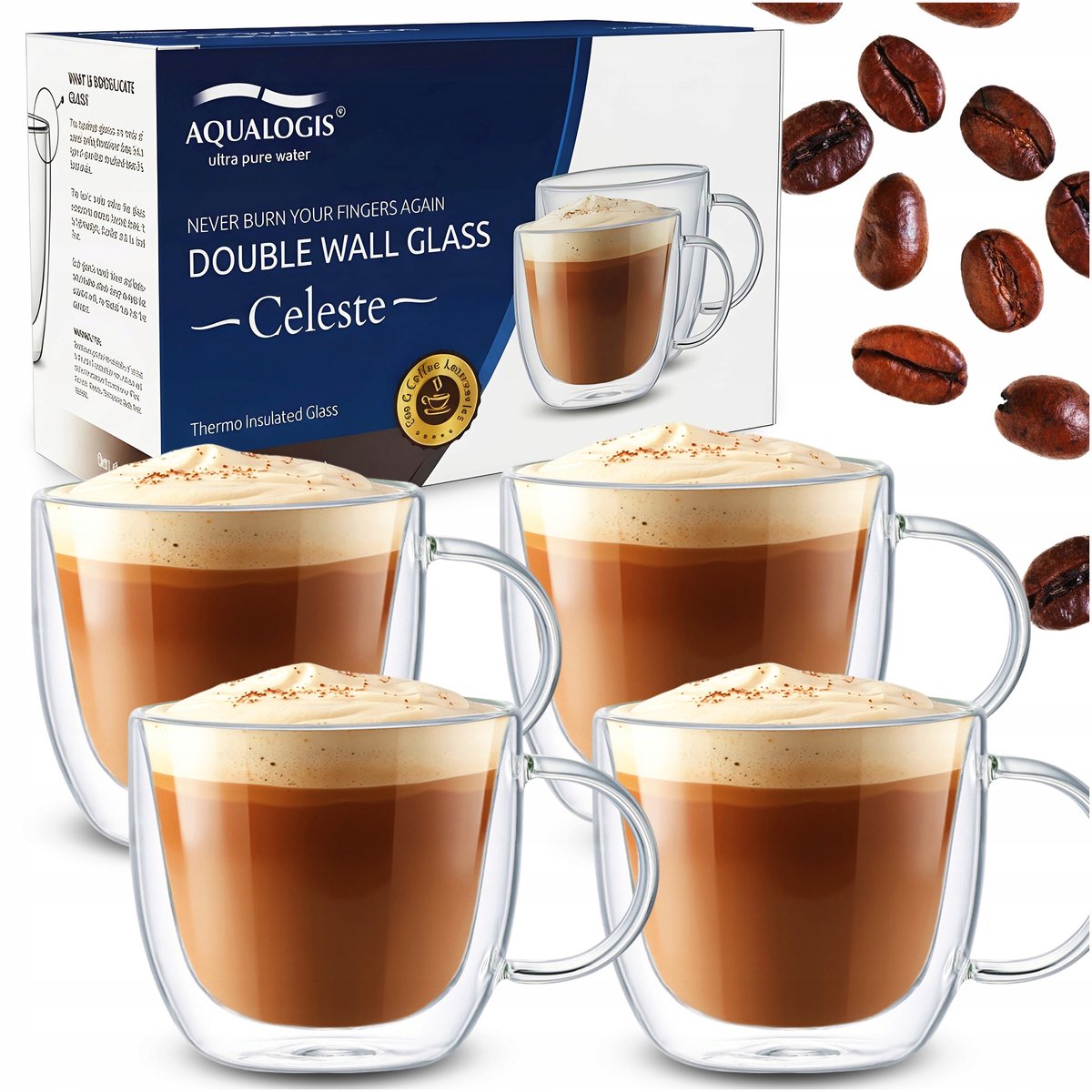 Celeste Thermische Glazen voor Latte, Thee & Koffie - 4 stuks, 270ml