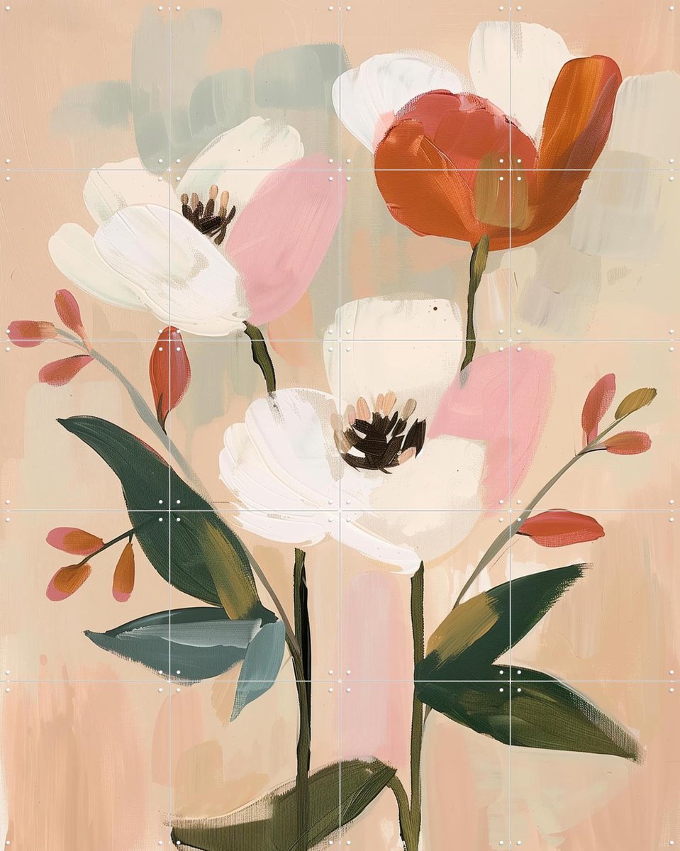 IXXI Soft Blossom, Branka Kodžoman - 80 x 100 cm - Gratis ophangtool - Grote wanddecoratie en posters - Modern, Kwaststreken, Eetkamer, Woonkamer