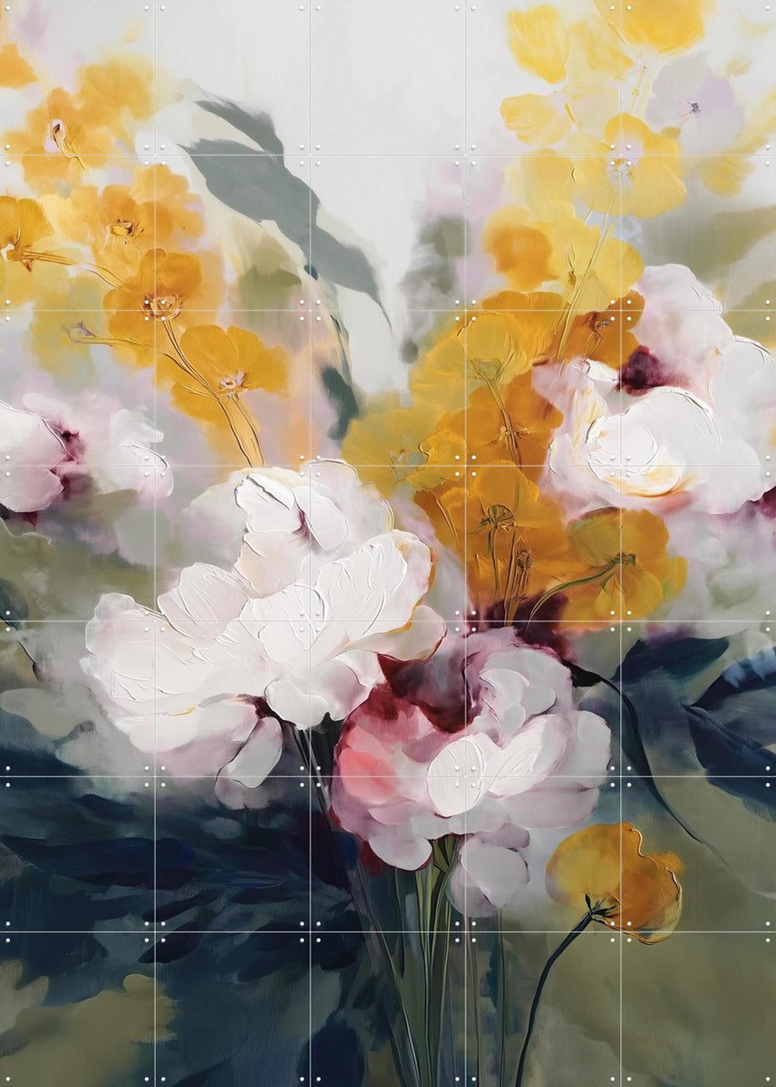 IXXI Cream Peonies And Golden Blossoms, Branka Kodžoman - 100 x 140 cm - Gratis ophangtool - Grote wanddecoratie en posters - Schilderijen