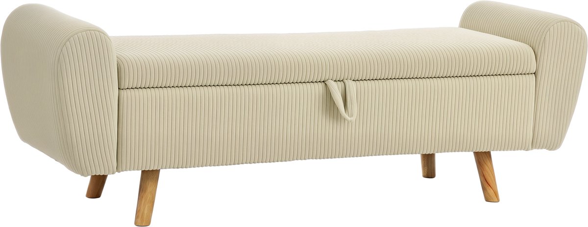 Homona Zitbank met opbergruimte - Gestoffeerde bank met armleuningen en cord-look - 150 x 45 x 51 cm - Beige