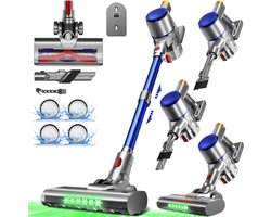 Fukstern Steelstofzuiger Draadloos – 50 kPa Sterke Zuigkracht – Tot 60 Min Accuduur – Anti-haarwikkel Vloerborstel – Inclusief 4 HEPA-filters – 1,6L Stofreservoir – Groene LED Stofdetectieverlichting – Goud