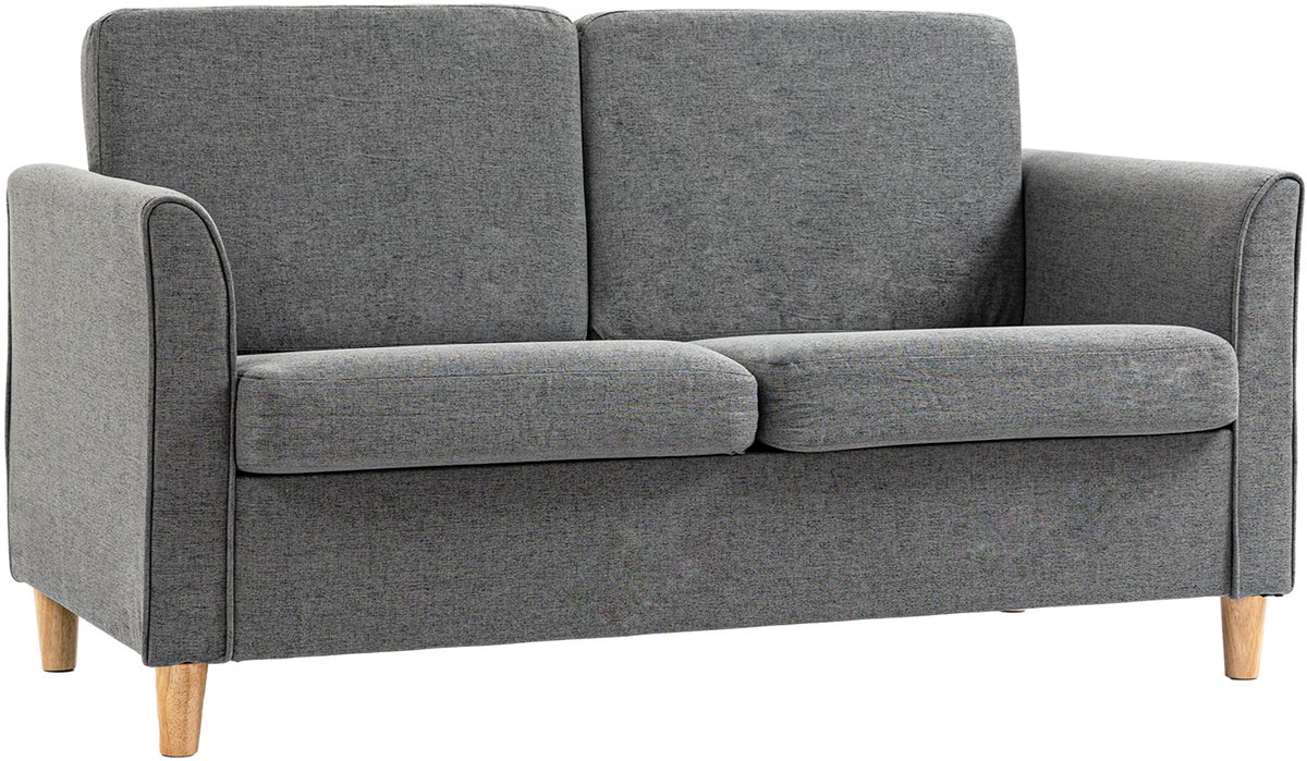 Homona 2-zitsbank - Met 2 zitkussens en 2 rugkussens - 141 x 70 x 78 cm - Grijs