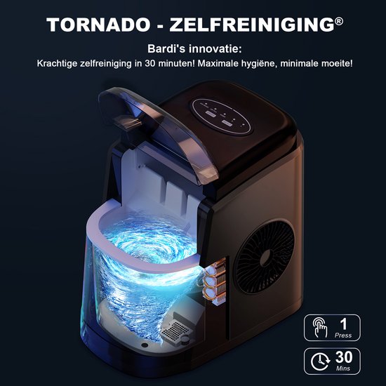 Bardi IJsblokjesmachine Set - 1.6L Zwart - Zelfreinigingsfunctie - IJsblokmaker met IJsschep -met IJsschep - Inclusief Luxe 3 Thermosbekers en Ijsschep- Grijs — afbeelding 2