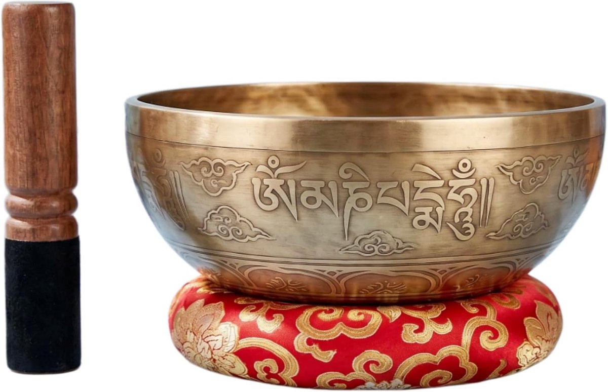 Bless Messing klankschaal met hamer en kussen, Nepal (13cm)