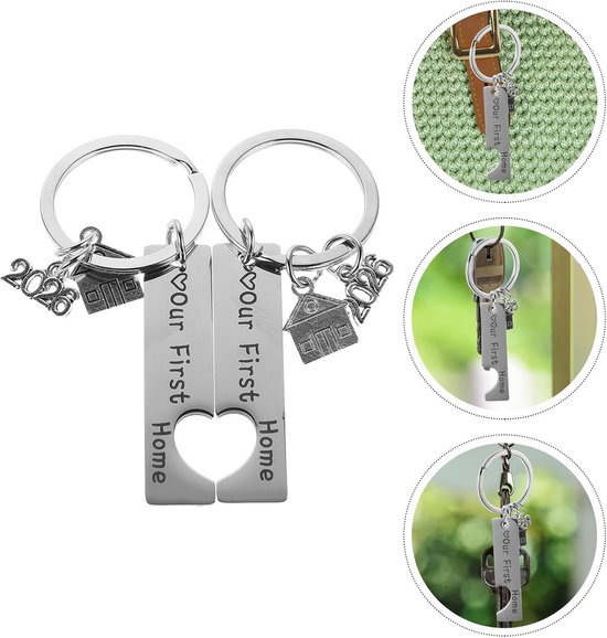 2 Stuks Rvs Sleutelhanger Huis Krasbestendig Miniatuur Huisje Ornament Nieuwe Thuis Souvenir Sleutelring Voor Housewarming Lichtgewicht Metalen Keepsake Voor Sleutels — afbeelding 2