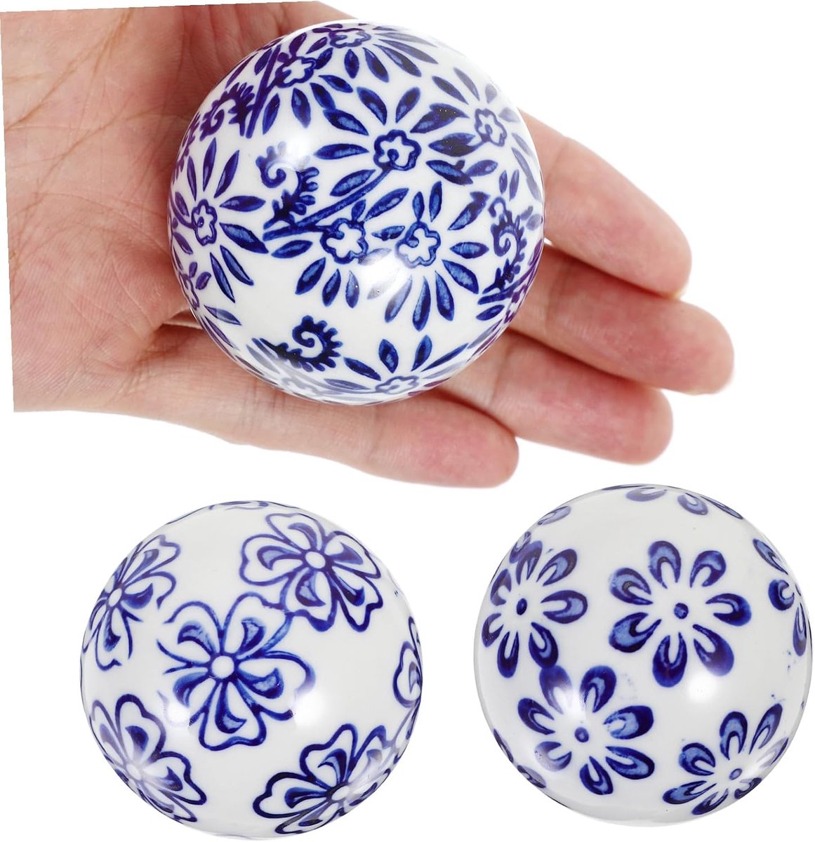 3 Stuks Drijvende Keramische Ballen voor Aquarium Theetafel Vintage Blauw-witte Porseleinen Decoratie voor Huis Kantoor Kleine Vijver