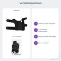 Zwarte duimbrace uitgevouwen en in verpakking. Links en rechts draagbaar, 3 verstelbare banden.