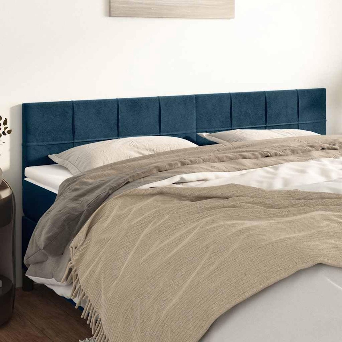 Hoofdeinde van het bed donkerblauw 180x5x78/88 cm met in hoogte verstelbaar en houten poten, zacht velours, uitstekende rugsteun, eenvoudige montage.
