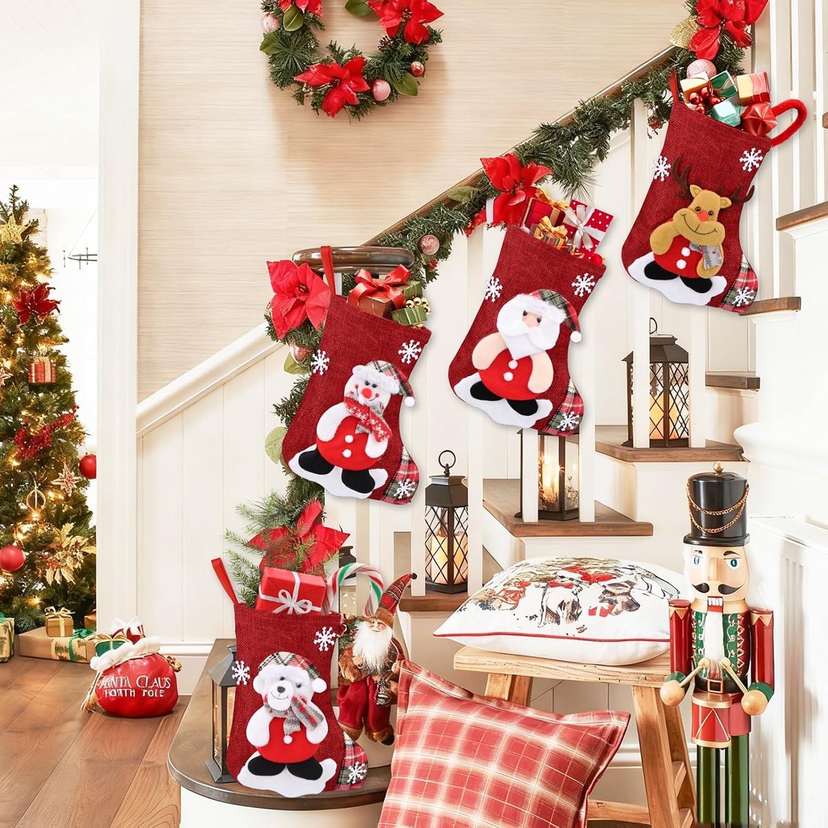 Gepersonaliseerde kerstkous, 4 stuks, grote kerstmanlaarzen om te vullen, kerstkousen, kerstsokken, decoratie (groot)