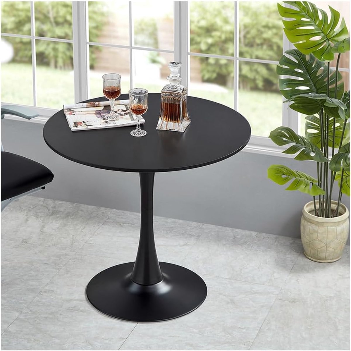 Ronde Eettafel 28,4 "hoogte Tulpentafel Mdf Top Keuken Vrijetijdstafel Met Voetstuk Fou Woonkamer Salontafel(Size:70cm,Color:Zwart)