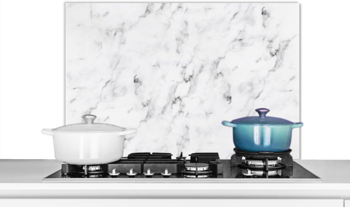 Spatscherm Keuken - 90x60 cm - Marmer - Luxe - Wit - Grijs - Marmerlook