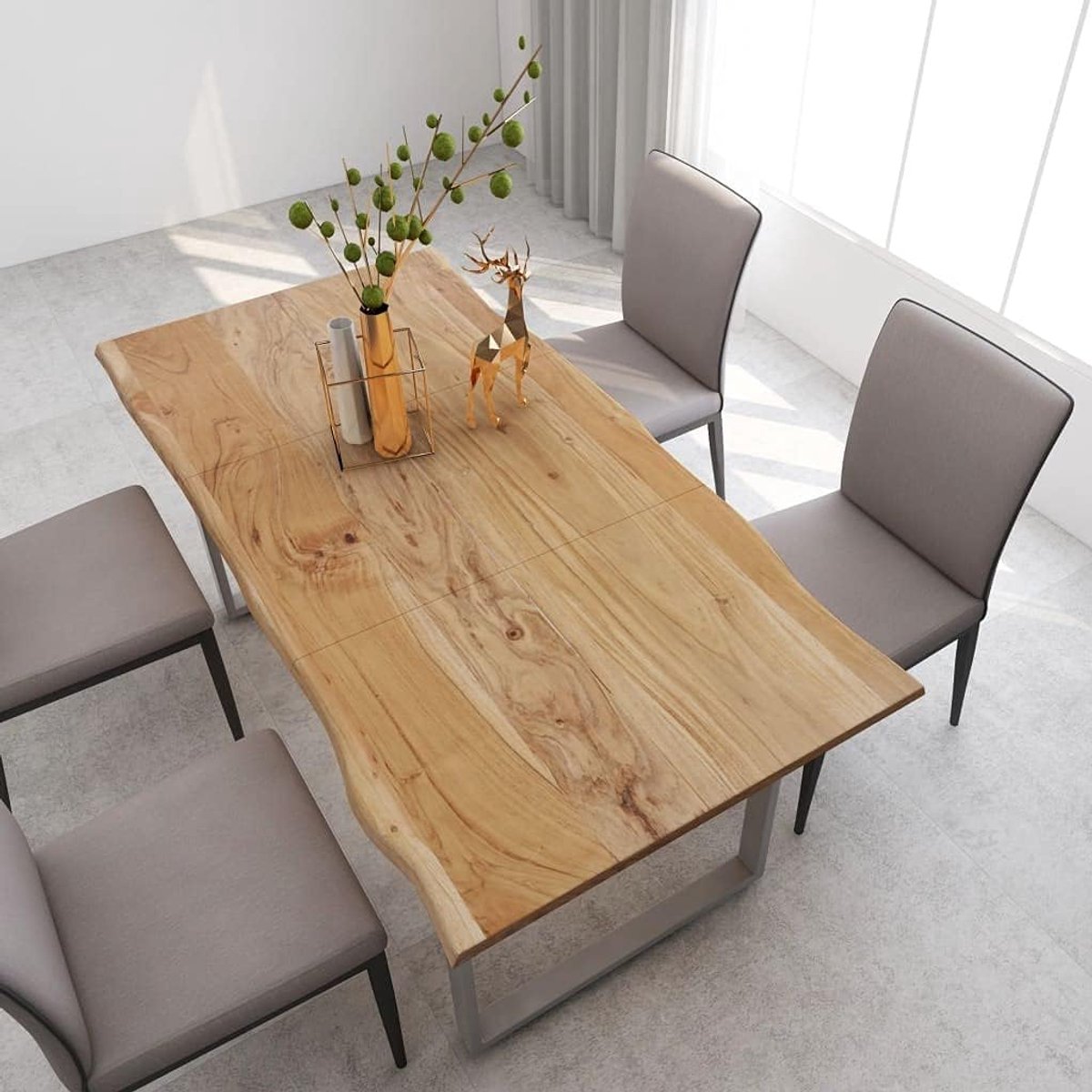 Eettafel, 180 × 90 × 76 cm, massief hout, acacia, keukentafel, eetkamertafel, houten tafel, eettafel, massief houten tafel, zilver