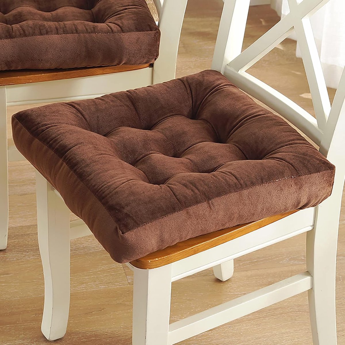 Zitkussen, zacht, gezellig vloerkussen, dik fluwelen stoelkussen, terrasstoelkussen, solide zitkussen voor eetkamerstoelen, bureaustoelen, hardhouten vloeren - diepe koffie, 45 x 45 cm