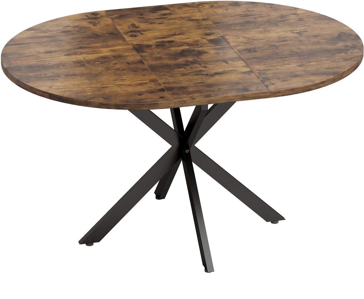 Homona Uitschuifbare eettafel - Voor 4-6 personen - Met butterfly-blad - MDF en staal - Ø100 / 135 x 100 x 75 cm - Rustiek bruin en zwart