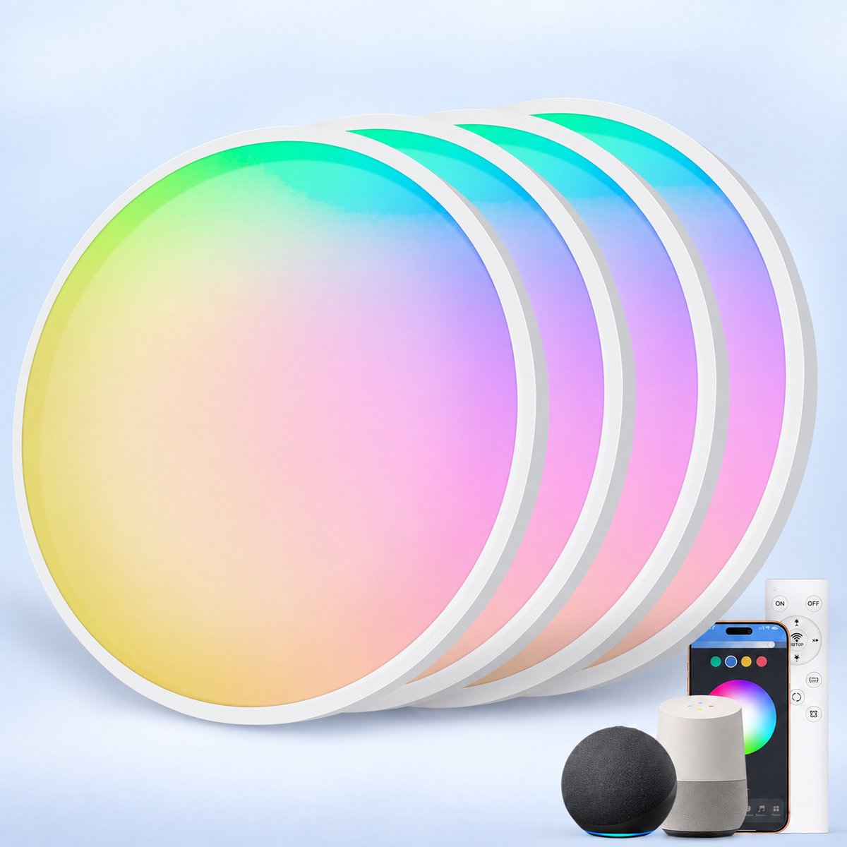 LOVHAUS 4 Stuks Slimme Plafondlampen 30 cm 24W - RGB LED - Alexa - Afstandsbediening - IP54