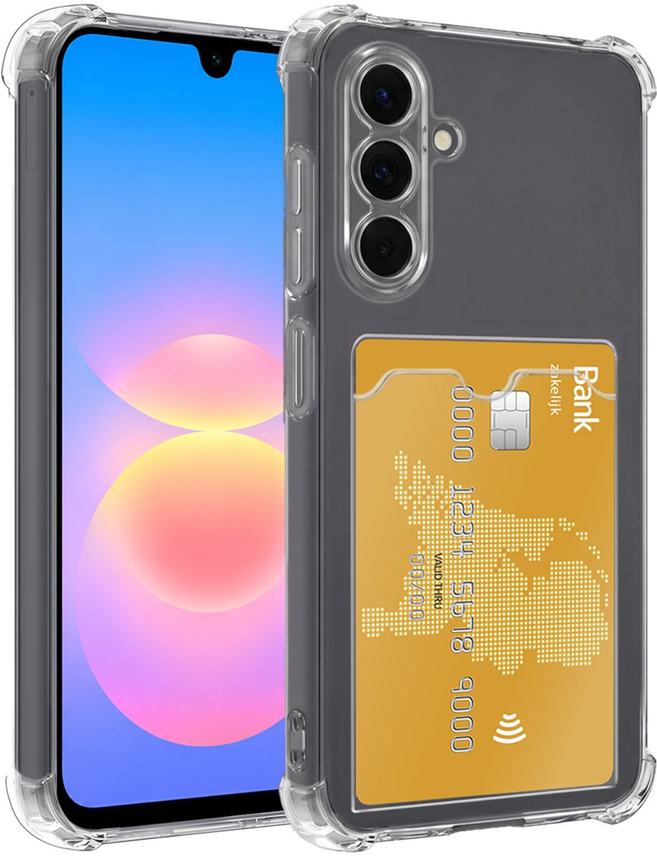 Hoesje - Geschikt voor Samsung Galaxy A18 - Met Pashouder en Kaarthouder - Telefoon Hoes Shockproof - Siliconen Case - Shock Proof - Back Cover - Pasjes Houder - Telefoonhoes - Transparant