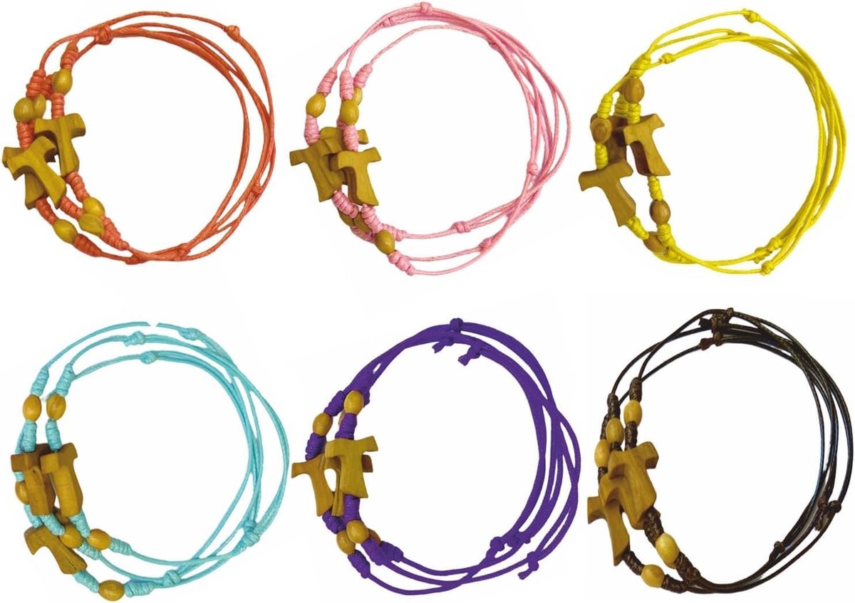 30 verstelbare armbanden met Tau-Ulivo-kralen en ballen in 6 verschillende kleuren, gemaakt in de thuisbasis van San Francesco