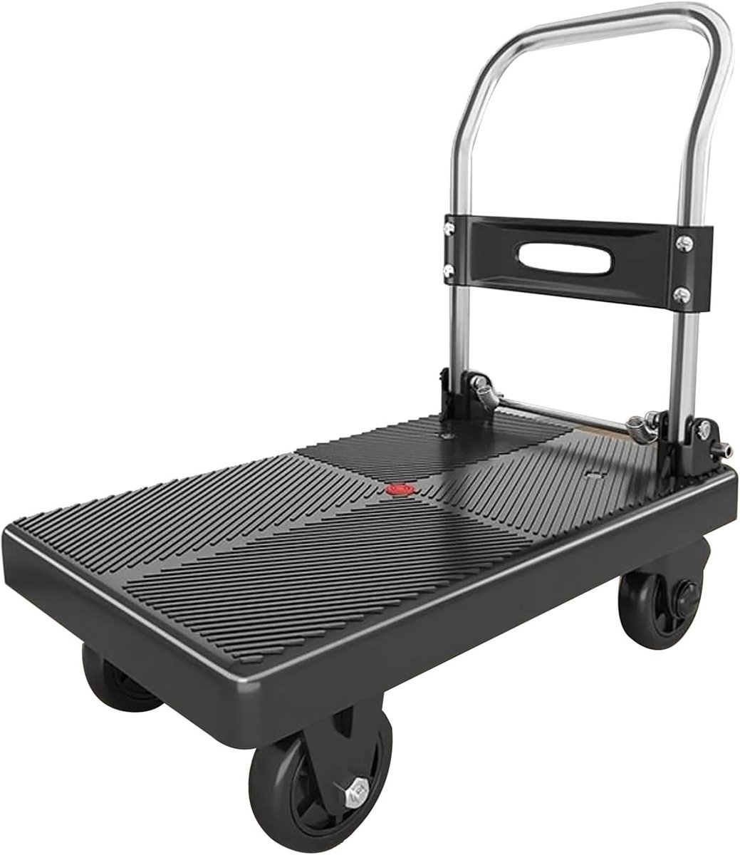 150kg Heavy Duty Opvouwbare Platform Truck 4-Wiel Dolly Trolley met Verstelbare Handvat Intrekbare Base Draagbare Flatbed Kar voor Gemakkelijk Transport en Opslag